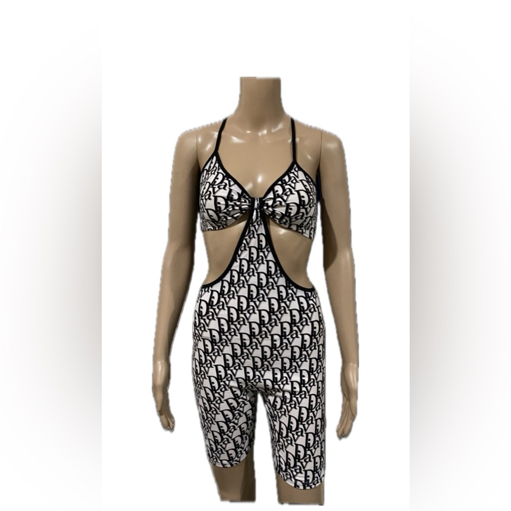 Black and White Monogram Cutout Jumpsuit